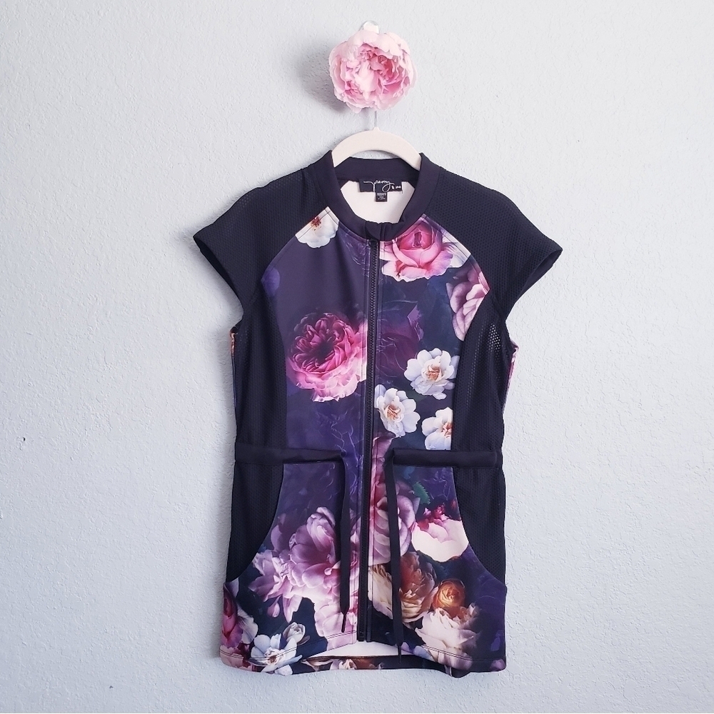 Peony & Me Floral Full Zip Mesh Side Top